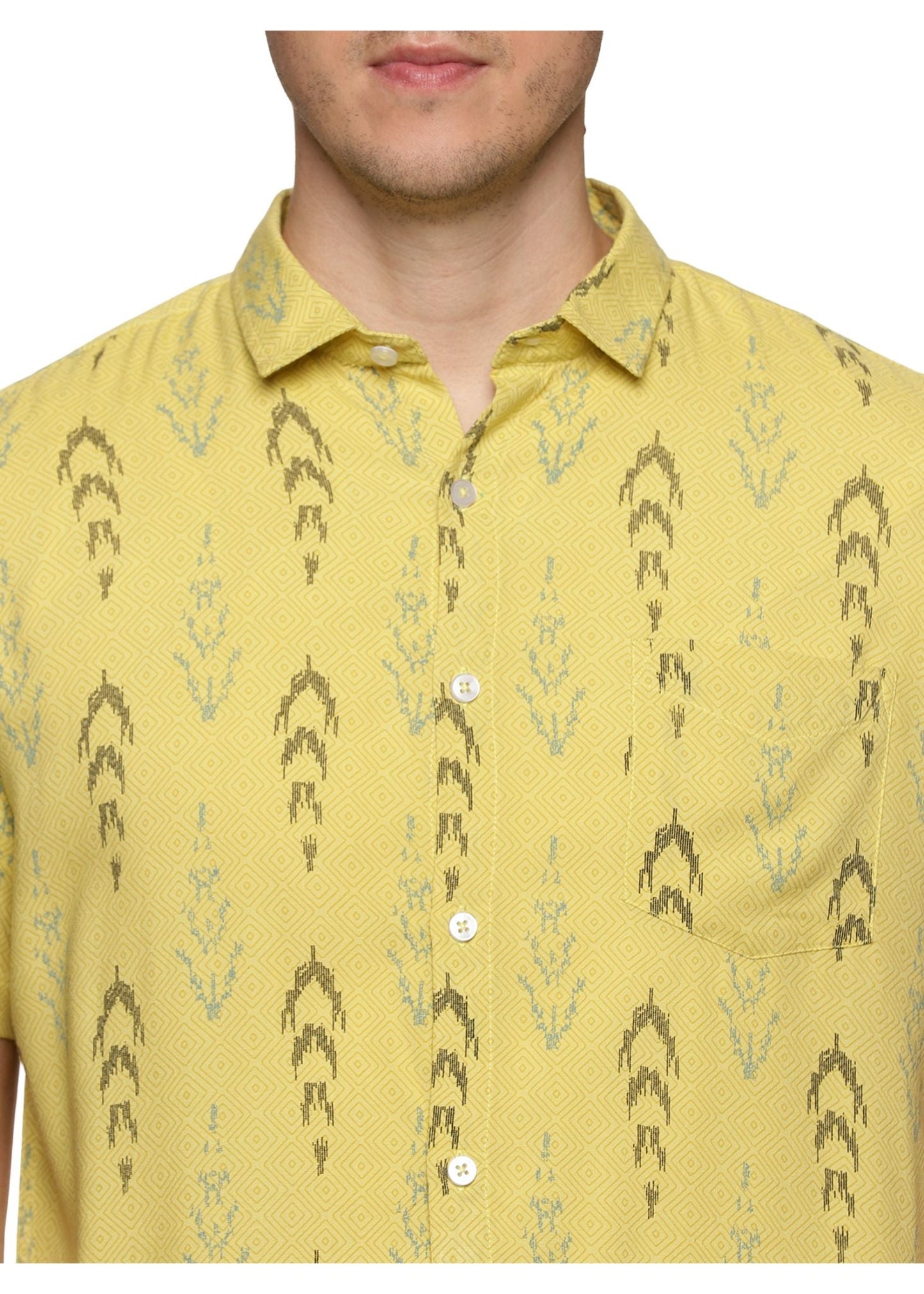 Mustard Ikkat Printed Shirt