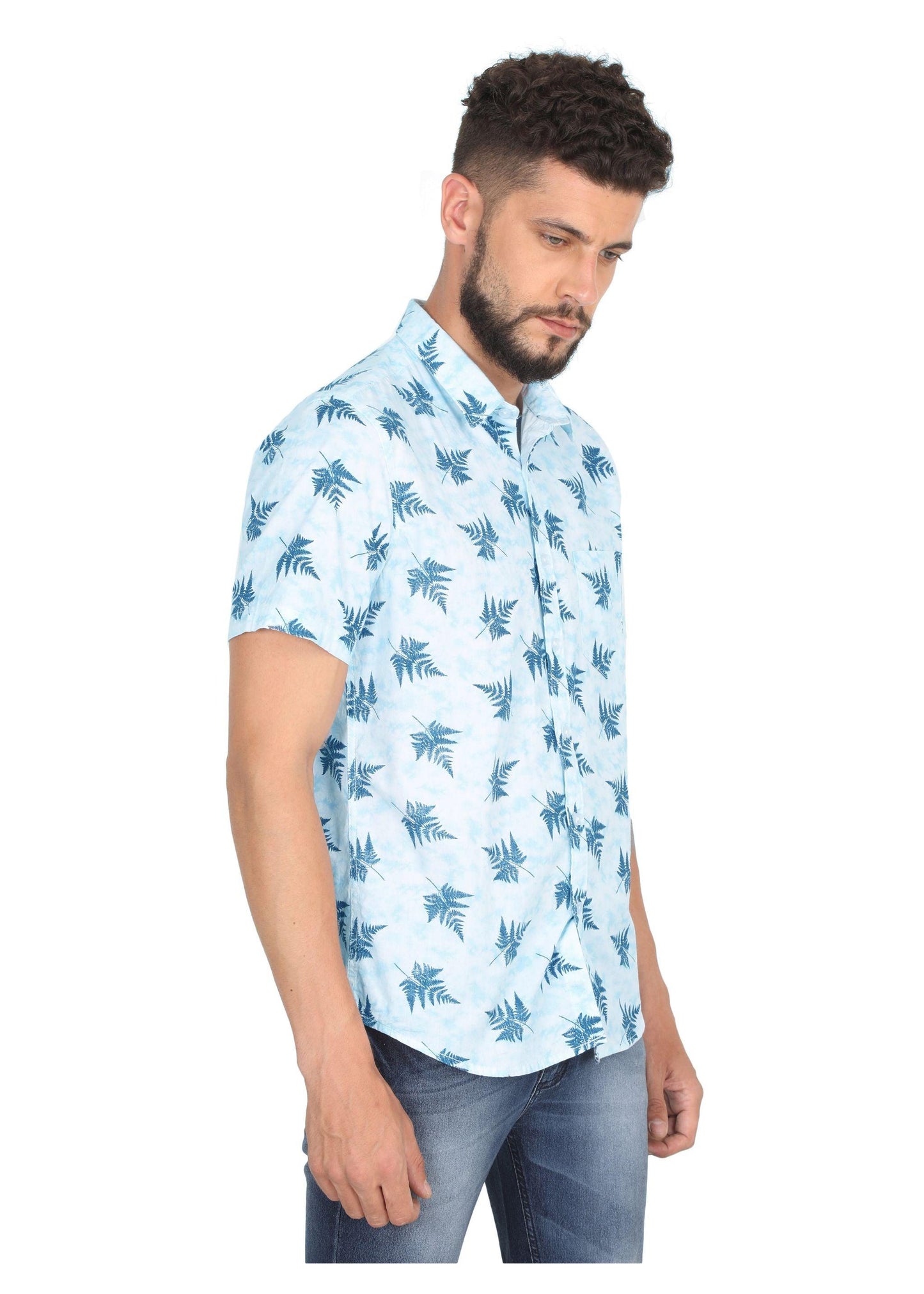 Leafy Sky Blue Printed Shirt