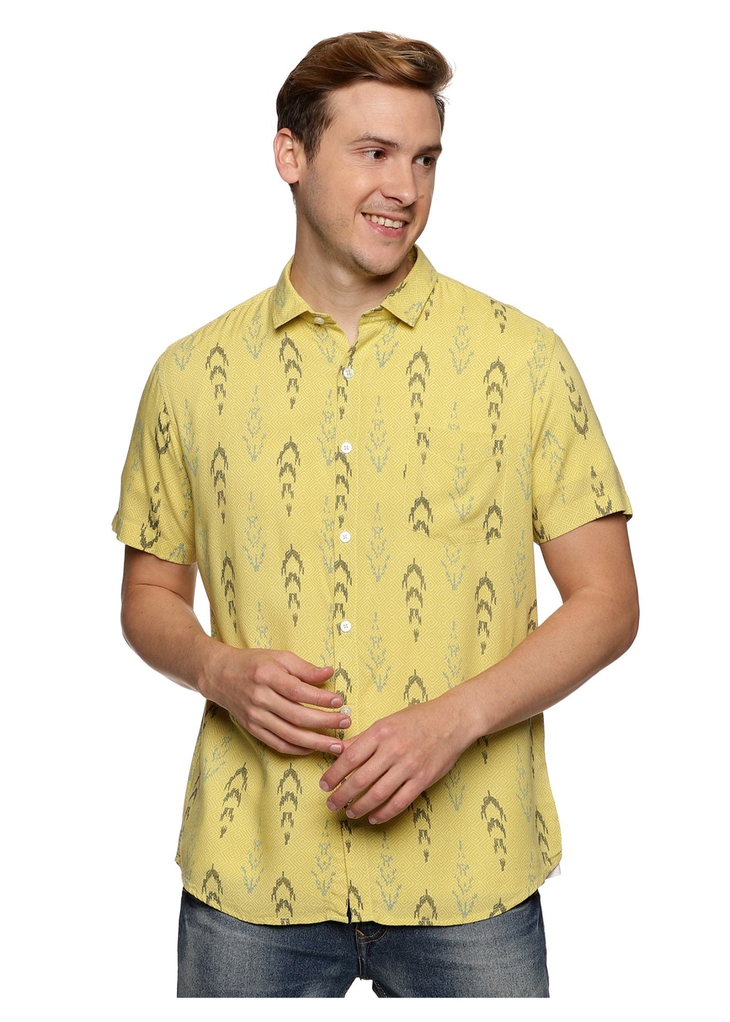 Mustard Ikkat Printed Shirt