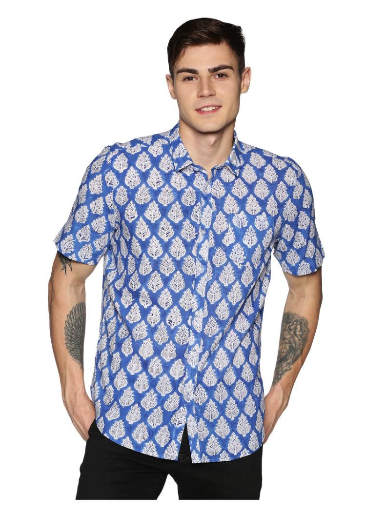 Blue Floral Block Printed Shirt