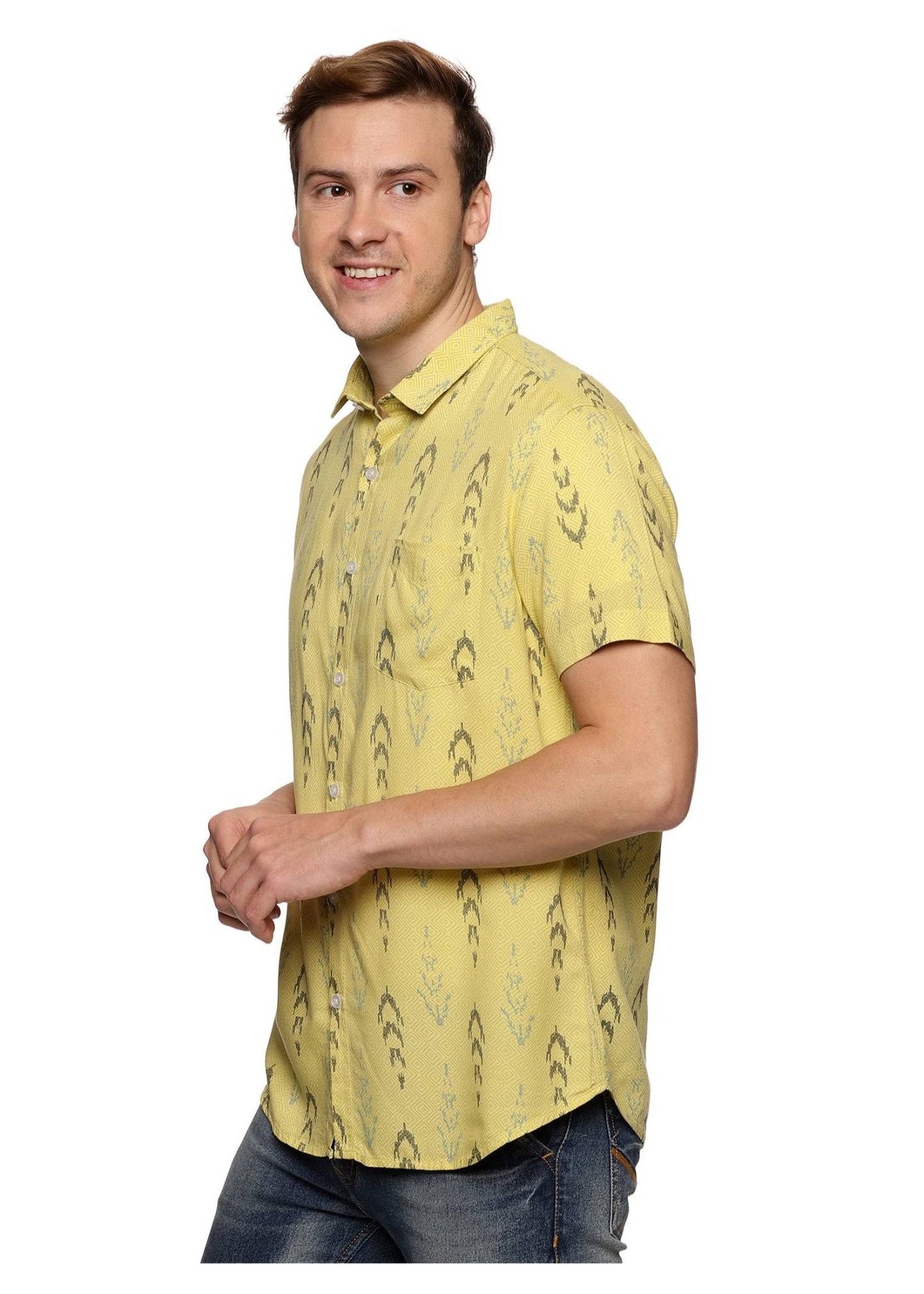 Mustard Ikkat Printed Shirt