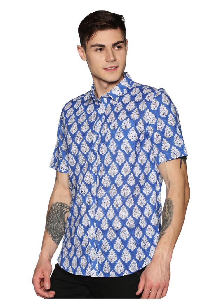 Blue Floral Block Printed Shirt