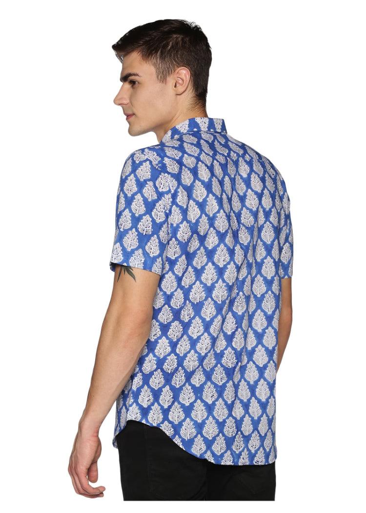 Blue Floral Block Printed Shirt