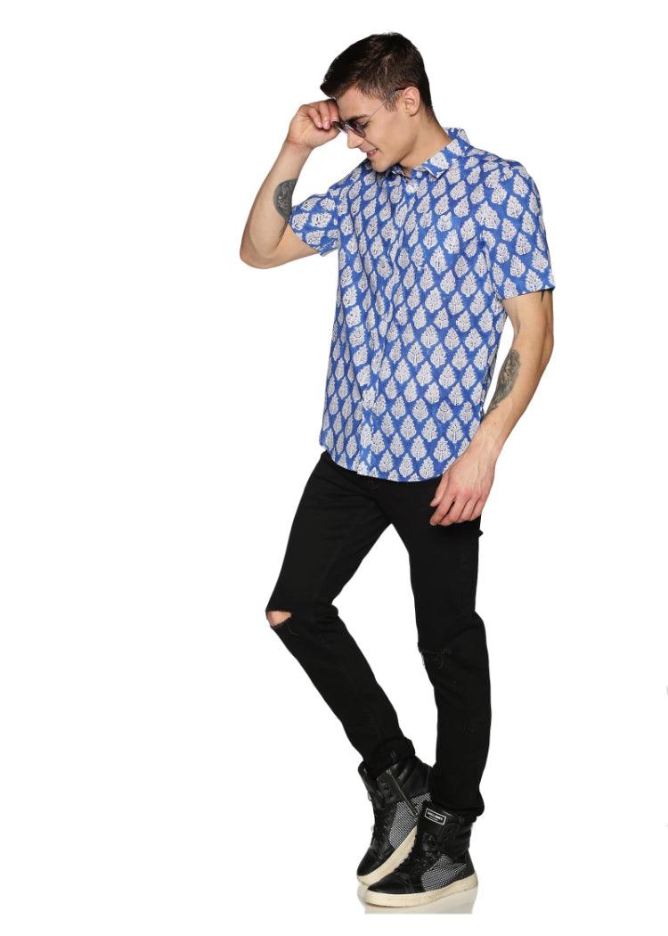 Blue Floral Block Printed Shirt