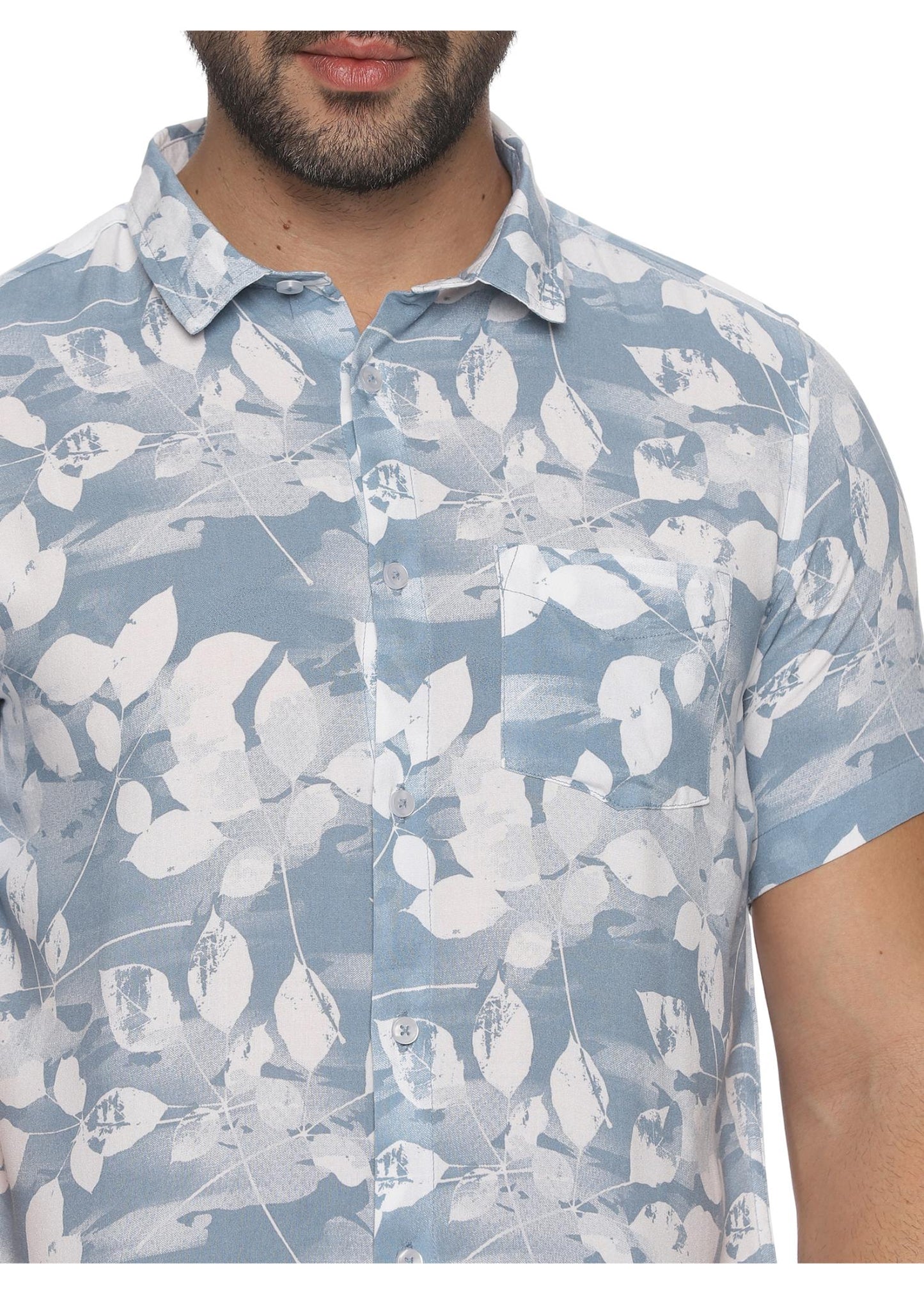 Blue Petal Mens Printed Shirt