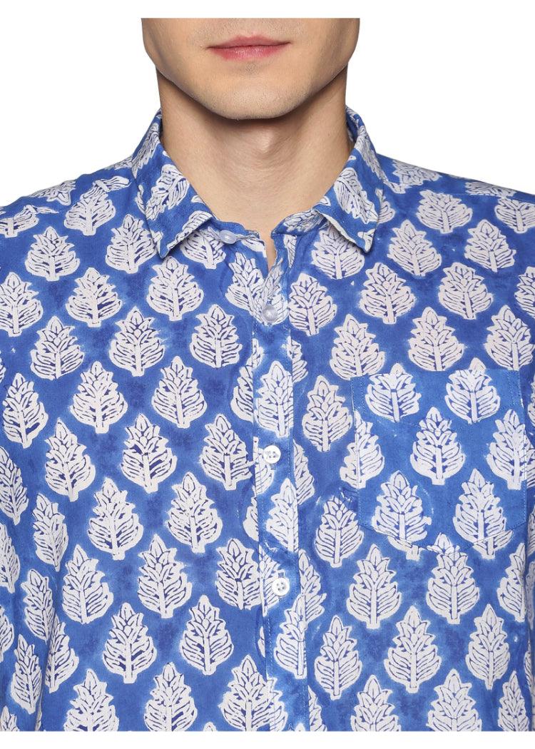 Blue Floral Block Printed Shirt