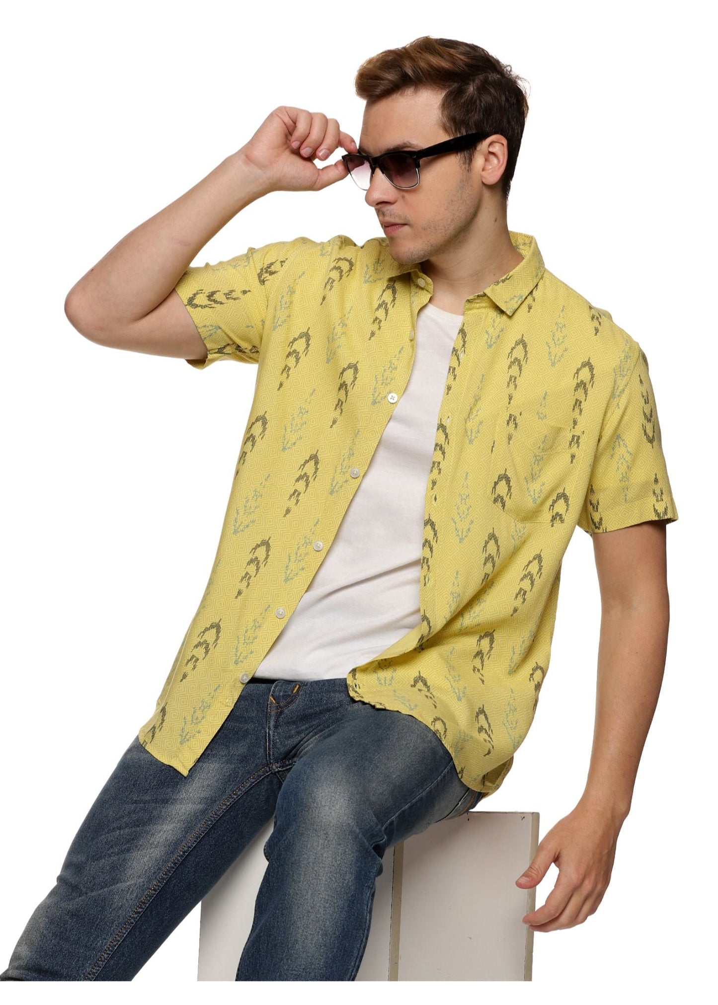 Mustard Ikkat Printed Shirt