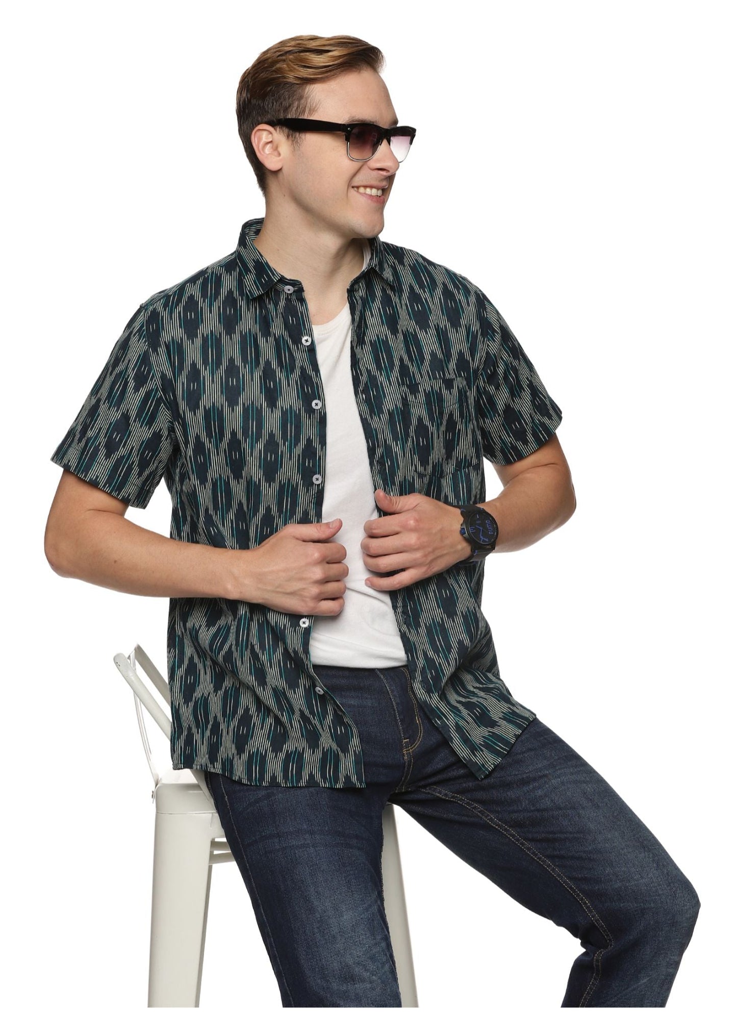 Blue Pixel Printed Shirt