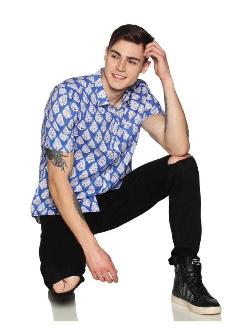 Blue Floral Block Printed Shirt