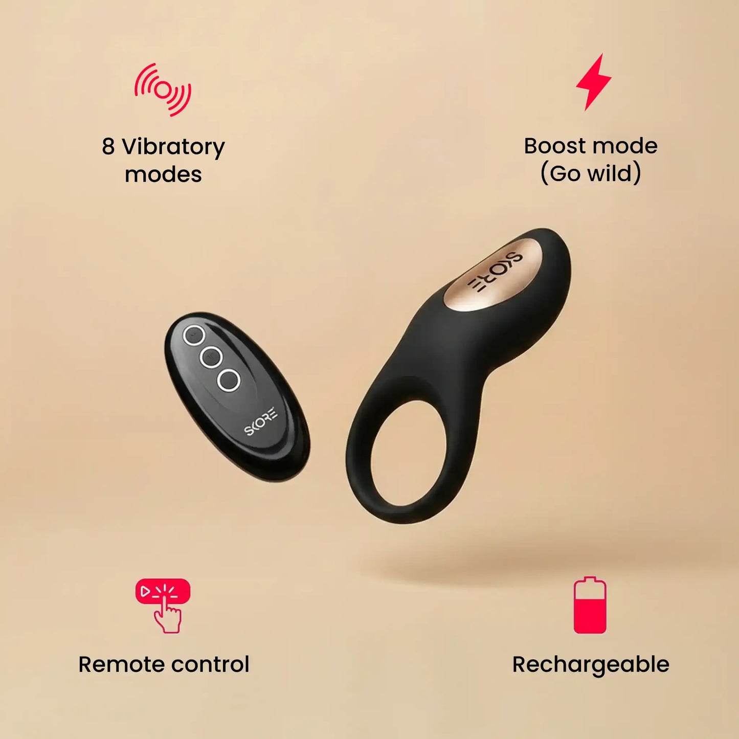 Skore Buzzz - Rechargeable Vibrating Ring with Remote For Him & Her