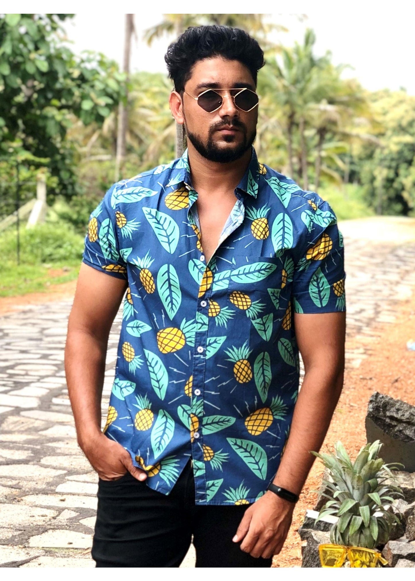 Blue Pineapple Printed Shirt