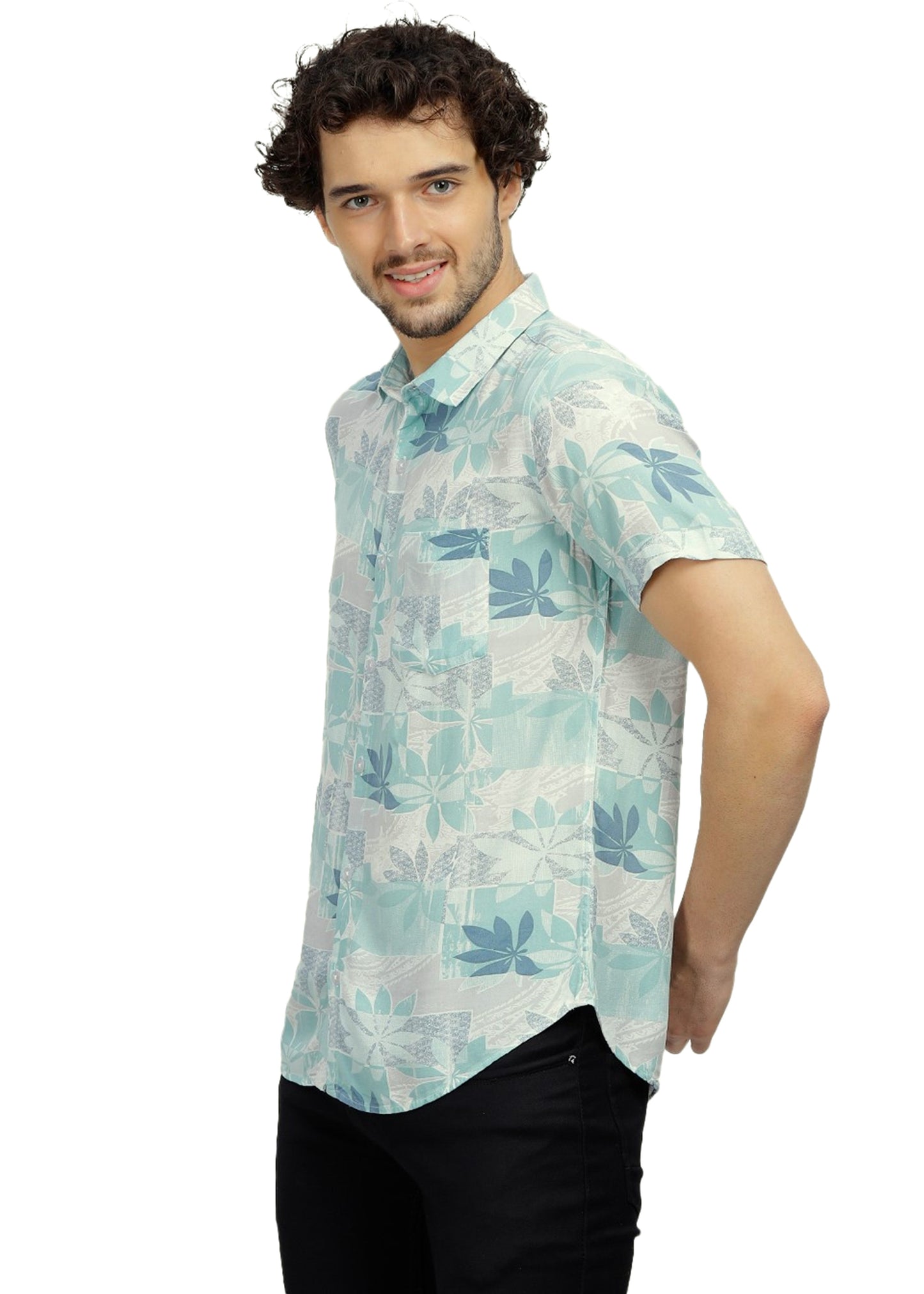 Teal Patch Printed Shirt
