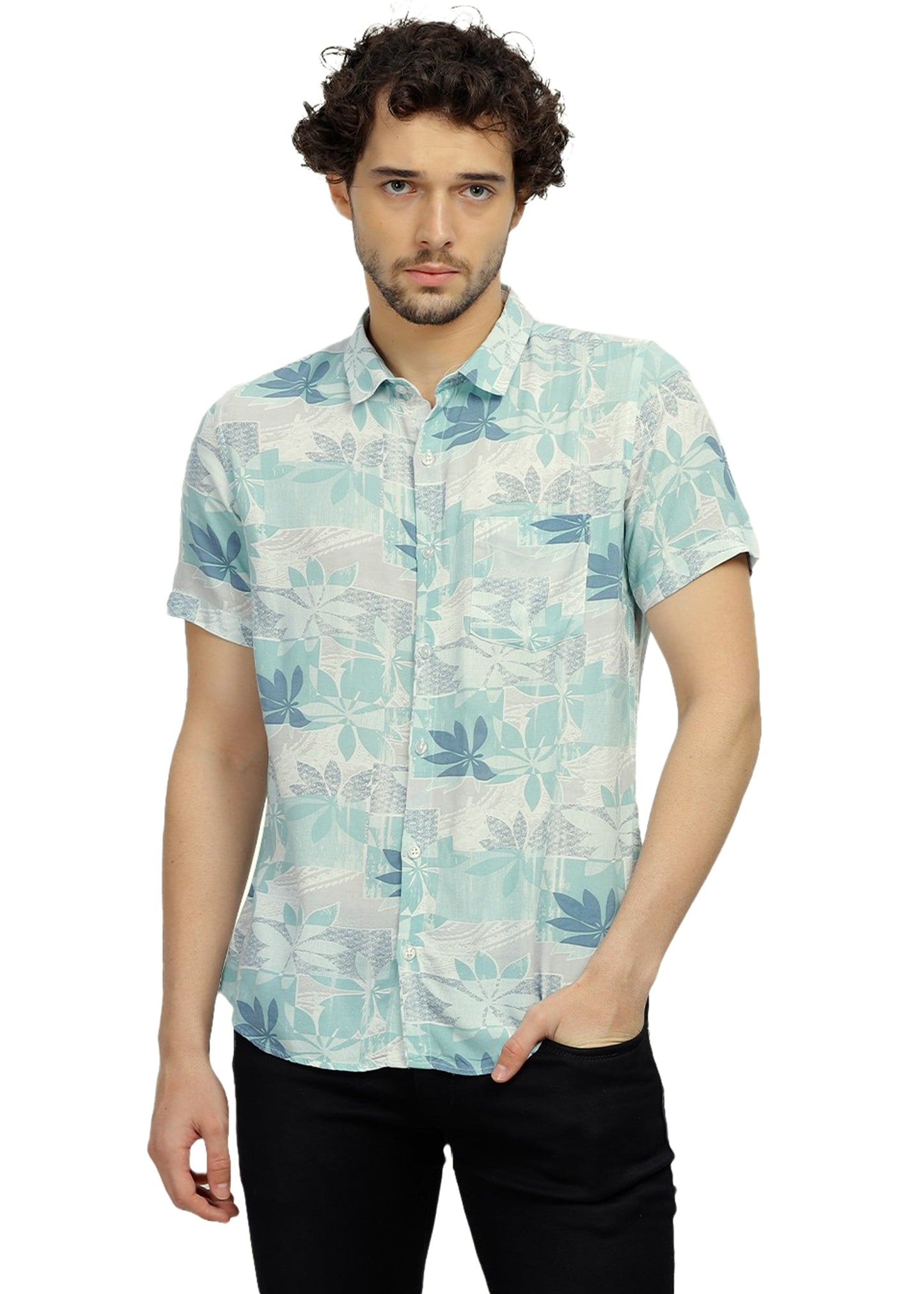 Teal Patch Printed Shirt