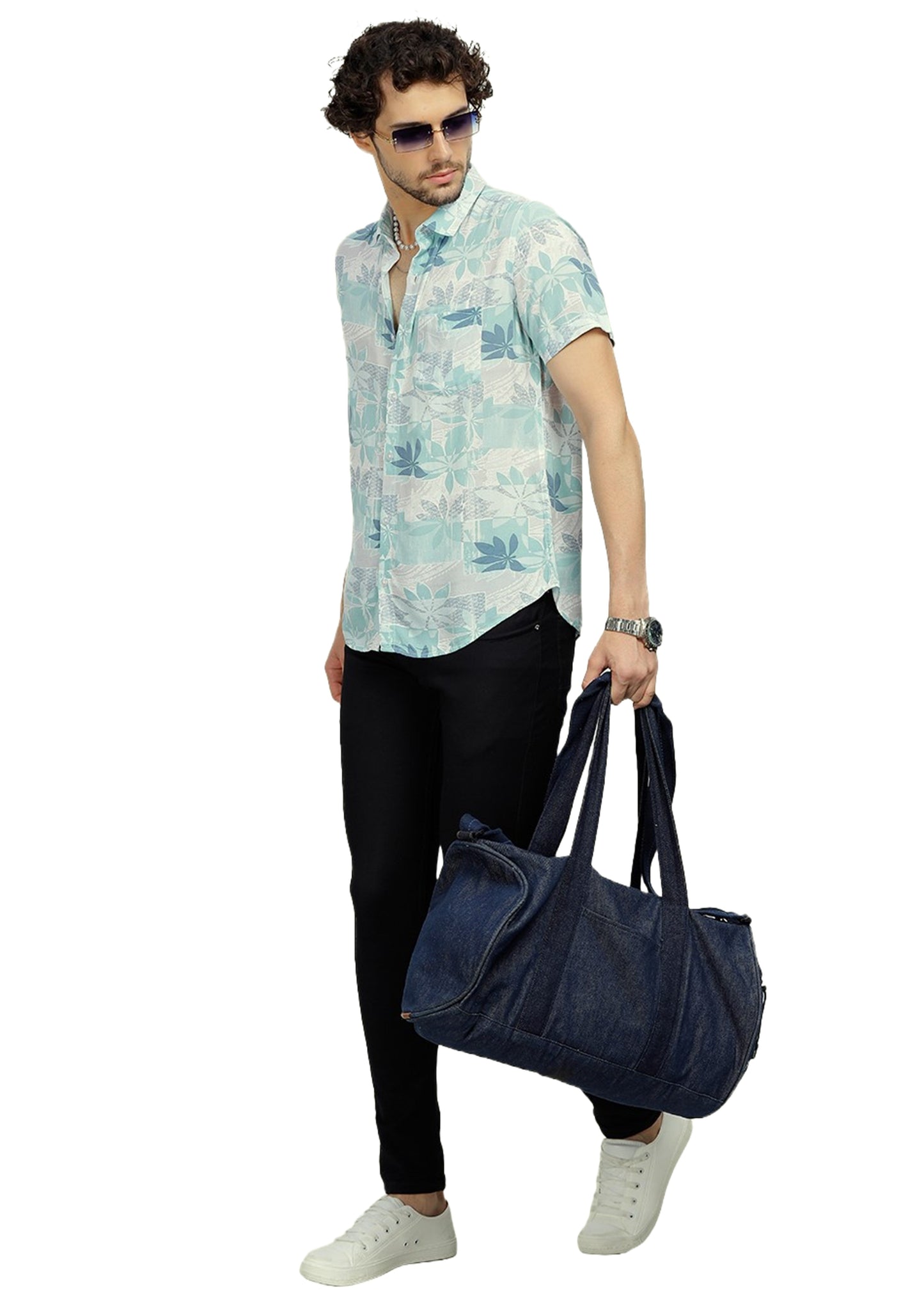 Teal Patch Printed Shirt