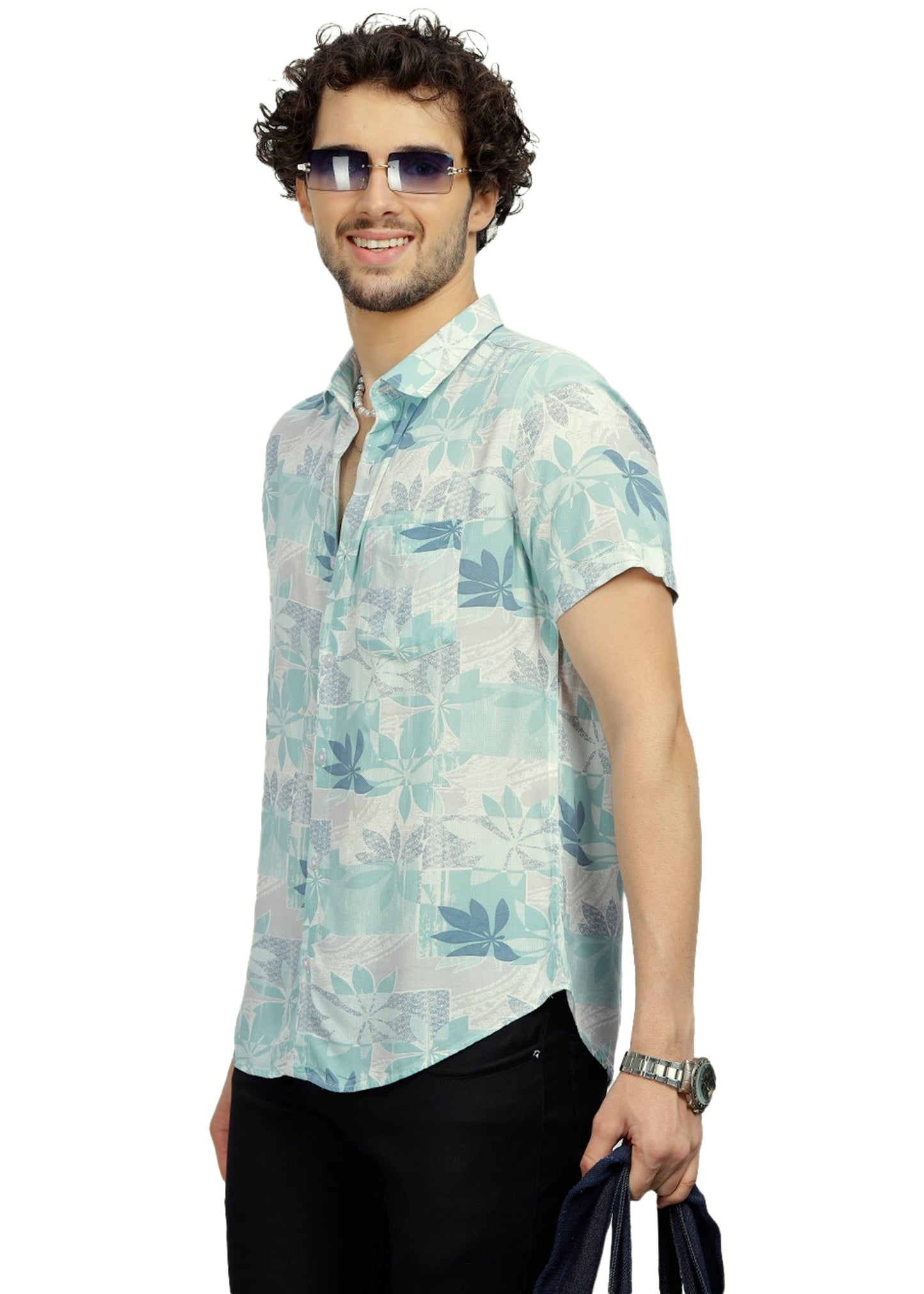 Teal Patch Printed Shirt