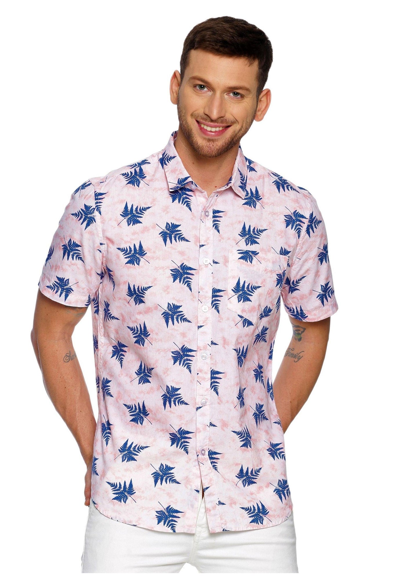 Leafy Pink Blue Printed Shirt