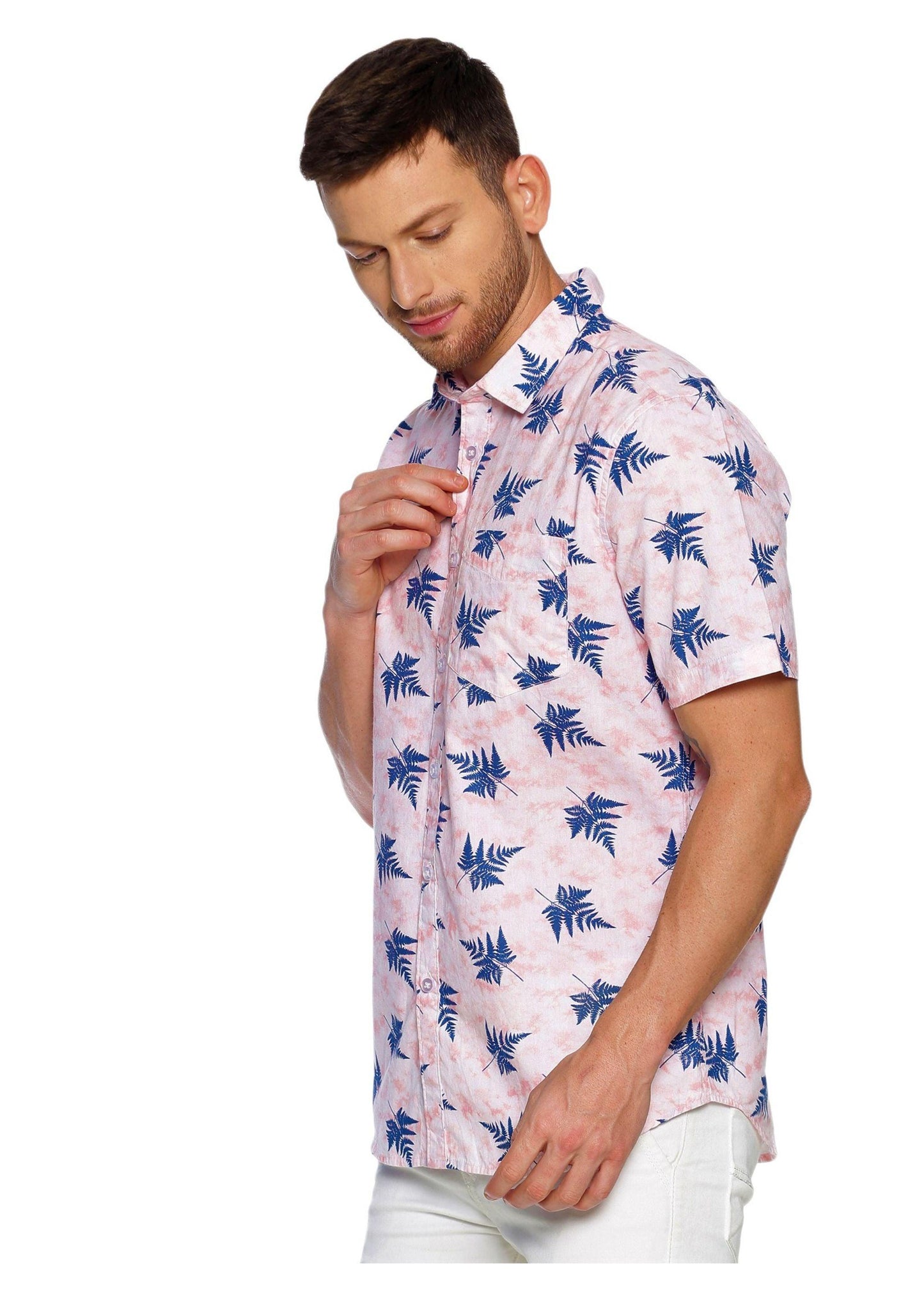 Leafy Pink Blue Printed Shirt