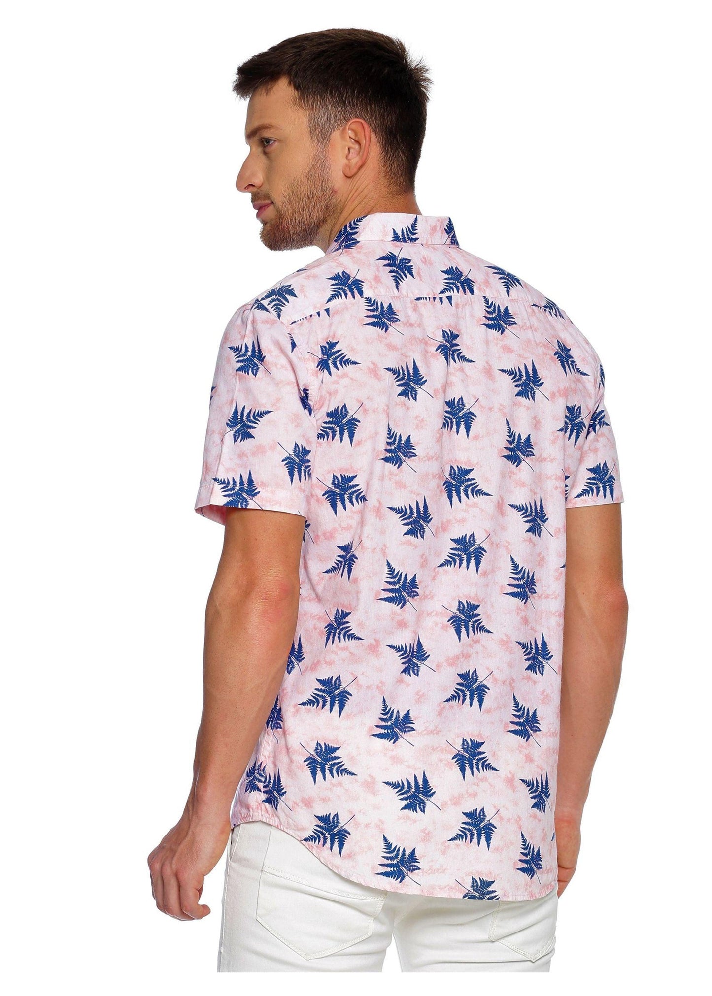 Leafy Pink Blue Printed Shirt