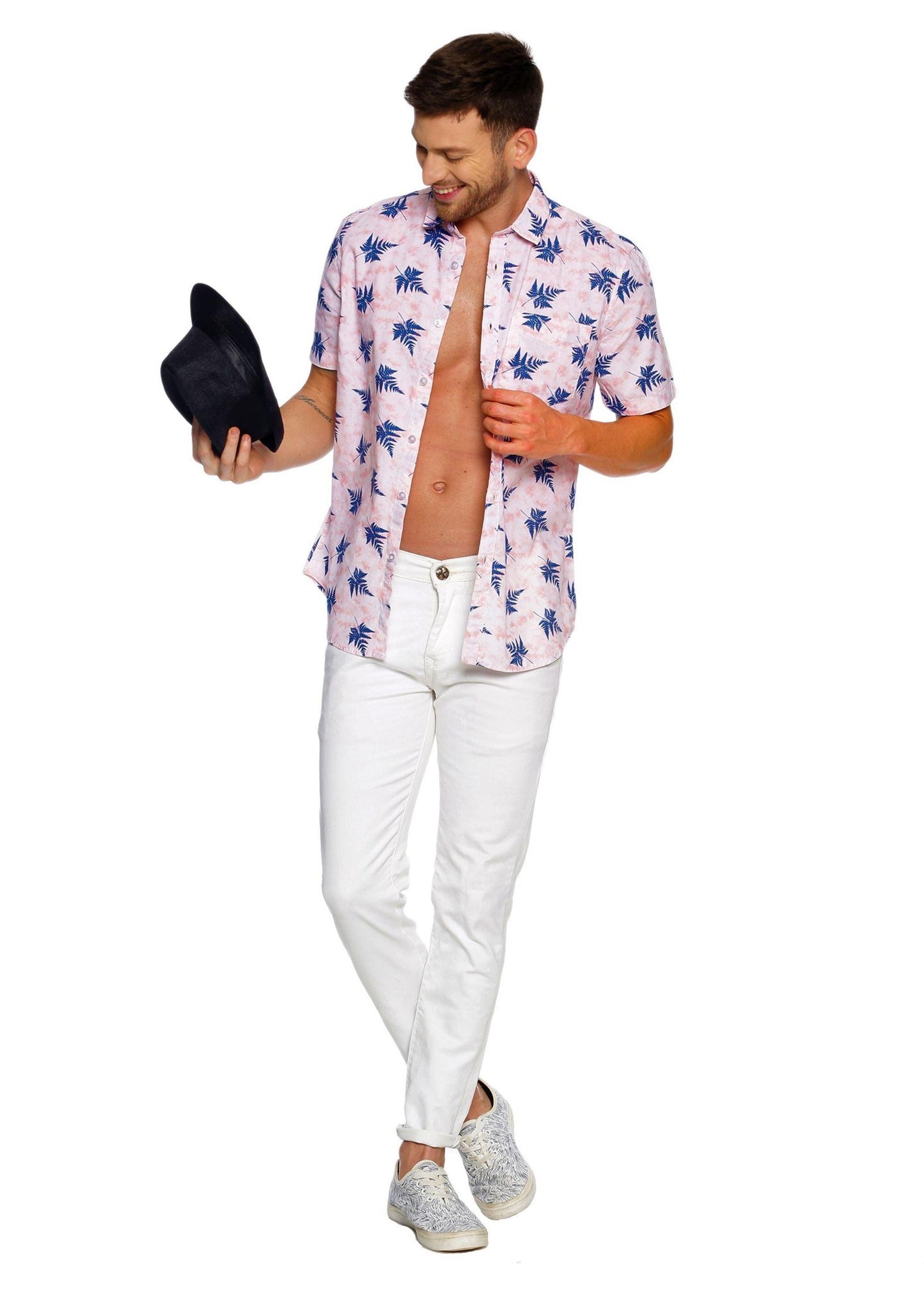 Leafy Pink Blue Printed Shirt