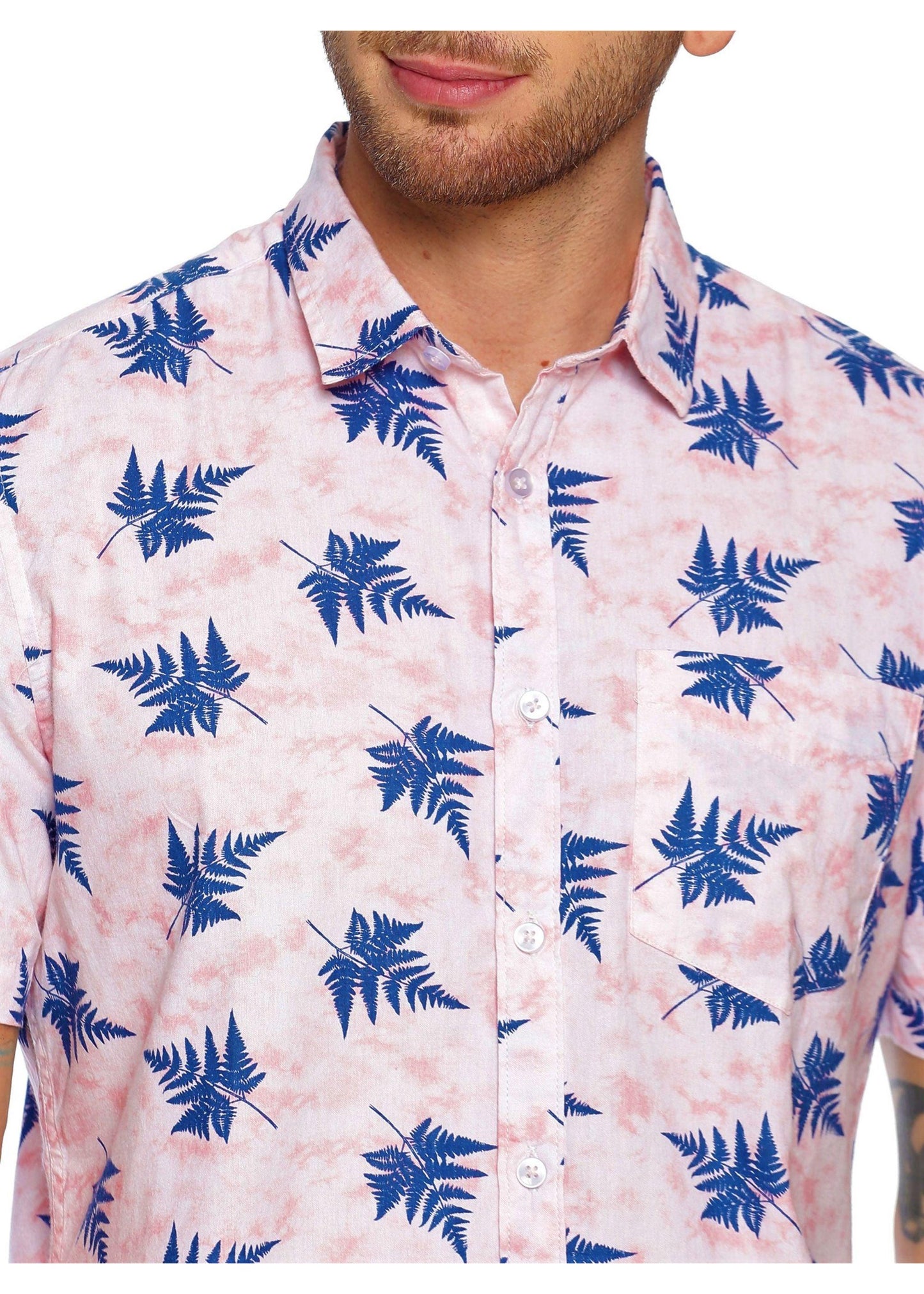 Leafy Pink Blue Printed Shirt