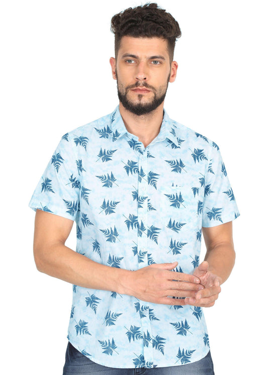 Leafy Sky Blue Printed Shirt