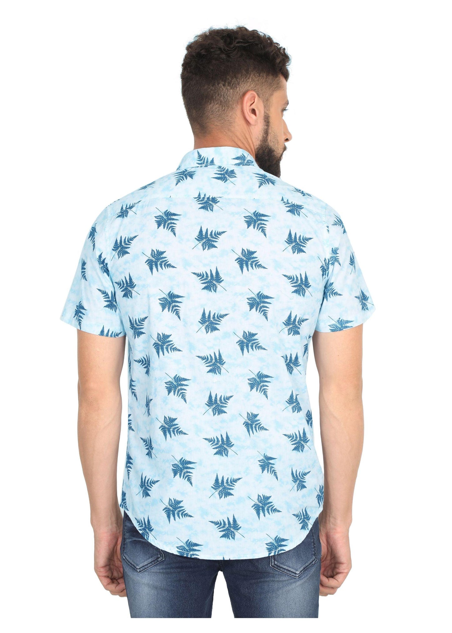 Leafy Sky Blue Printed Shirt