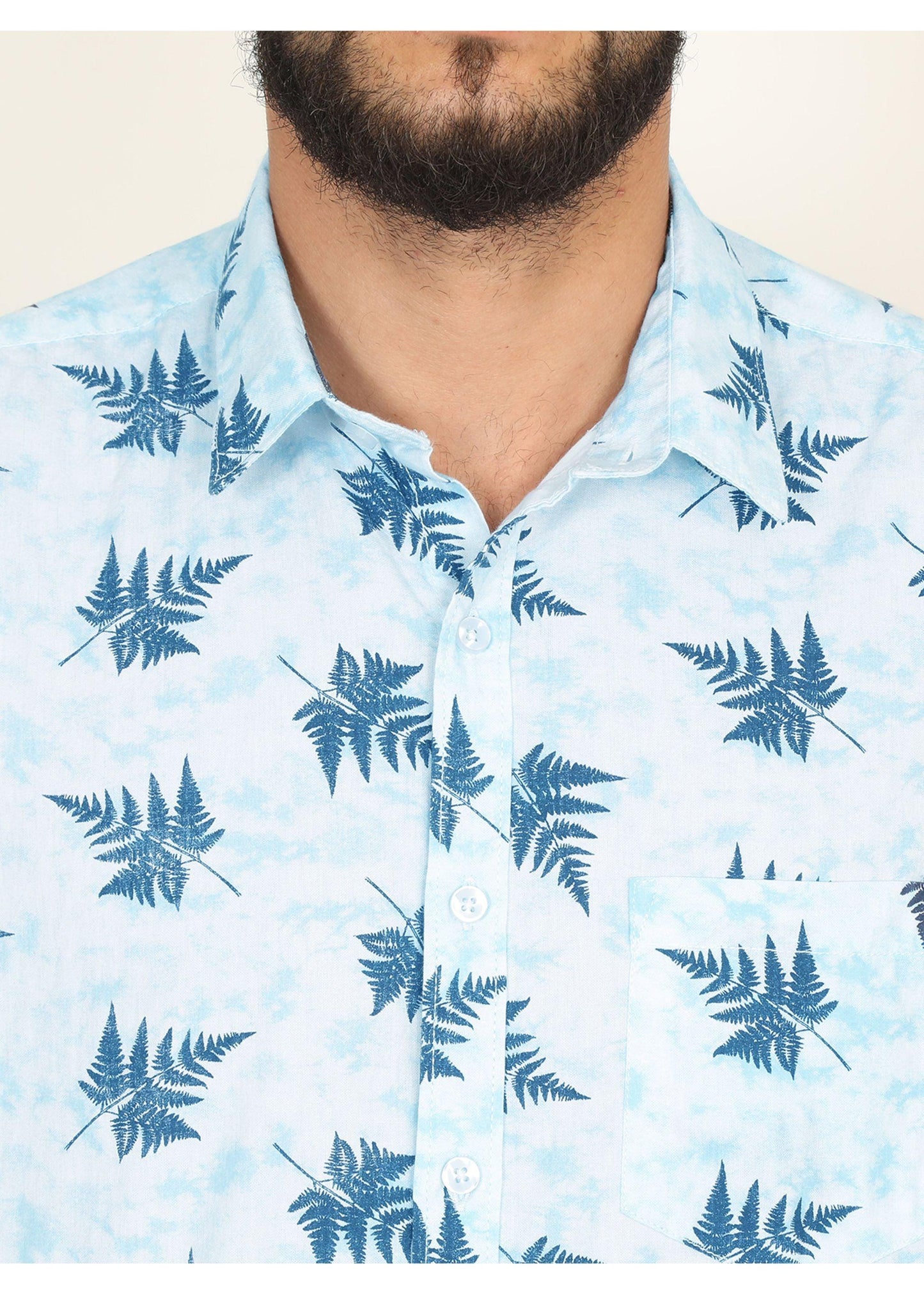 Leafy Sky Blue Printed Shirt